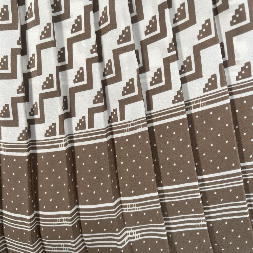 Vintage VLP Dress 80s Geometric Blouson tan cream w Pleated Skirt Size 10P - Picture 14 of 16